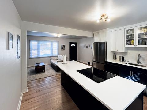 Open living area and kitchen