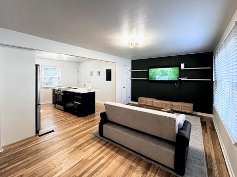 Living room with dark accent wall