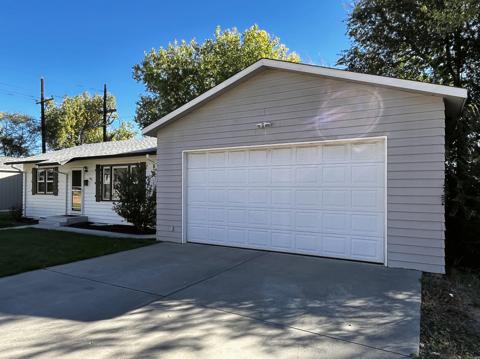 Detached two-car garage with driveway